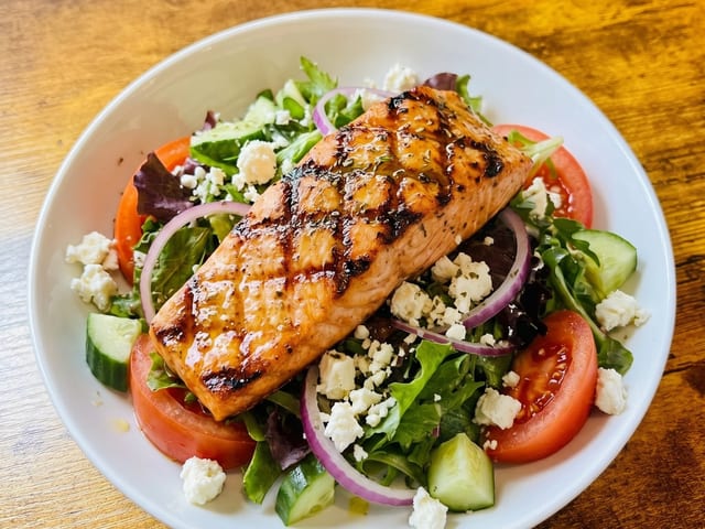 Greek Salad With Grilled Salmon